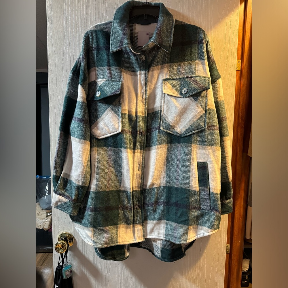SO Women's Fashion Jacket Oversized Plaid Print Drop Shoulder Coat